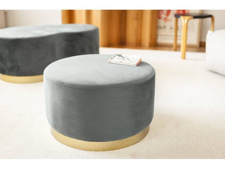 Grand pouf en laiton et velours Dallas