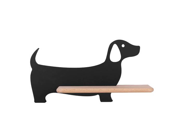 Kinderwandleuchte Dog, Schwarz, Holz, Metall, Eiche, 12x18.5x36.5 cm, RoHS, Europäischer Sicherheitsstandard, einfach zu transportieren, Lampen & Leuchten, Innenbeleuchtung, Kinderzimmerlampen, Kinderwandleuchten