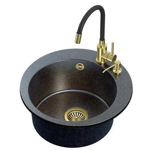 Steiner ART JAMES 210 (Ø51x20) Steingran Art Gold Black Pearl with hand siphon, Maggie tap and dispenser - b (510 mm) (39221000)