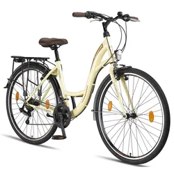 Licorne Bike Stella Premium City Bike 20,24,26 und 28 Zoll Fahrrad für Mädchen Herren und Damen 21 Gang (6 Gang bei 20 Zoll) Holland Citybike Farbe:Beige;Zoll:28