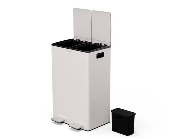 Klarstein moderner 60 L Küchen-Mülleimer (2x30 L) mit effizienter Abfallsortierung, 3 L herausnehmbarem Kompostbehälter, Soft-Close-Funktion - perfekter Windeleimer für saubere Küche