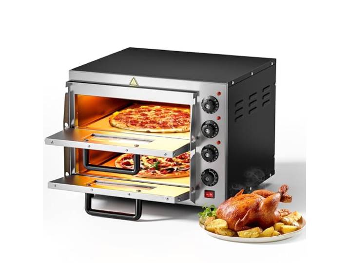 2-Etagen Pizza-Backofen 3000W mit Cordierit Stein für Pizza wie aus dem Steinofen Pizzaofen Backofen