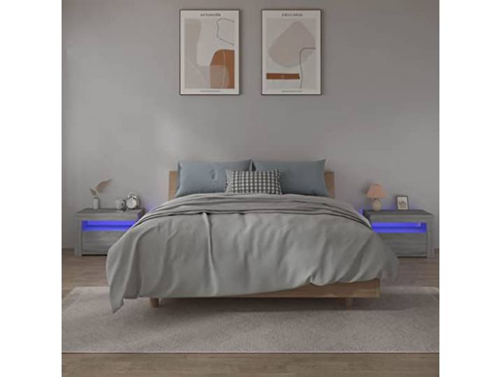 HEFZGDB Nachttische 2 STK. mit RGB LED Beleuchtung Grau Sonoma 60x35x40 cm Holzwerkstoff Multifunktional Stauraum