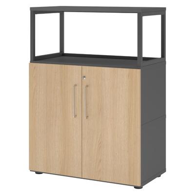 bümö flexi Aktenschrank mittel abschließbar mit Regal in Graphit/Eiche