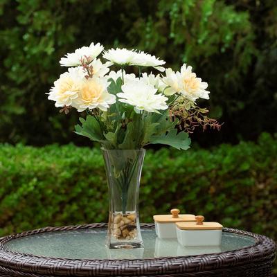 Enova Home Mixed Artificial Daisy Floral Arrangements in Vase with River Stone, Table Centerpieces for Dining Room