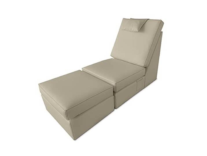 Duérmete Online Sillón Con Chaise Longue Tapizado en Poilipiel, Modelo LOFT, Alto Confort, Práctico y Funcional Chaiselongue, Kunstleder, beige, Individual