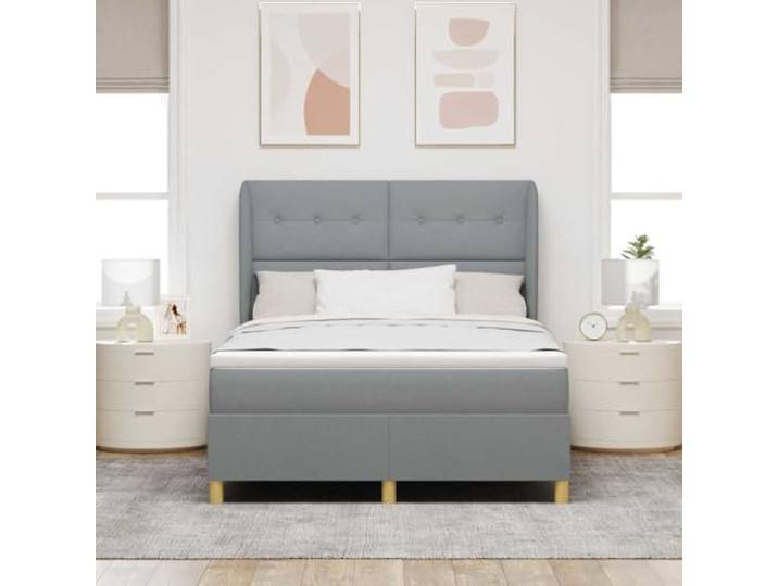 KTHLBRH Doppelbett Hellgrau 160 x 200 cm Gestell aus Holz, verstellbares Kopfteil, inklusive Federkernmatratze
