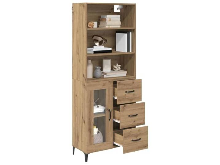 KTHLBRH Sideboard Eiche Handwerk 69,5 x 34 x 180 cm Mehrschichtholz, 3 Schubladen, 3 verstellbare Einlegeböden, Eisenbeine, 120 kg Kapazität