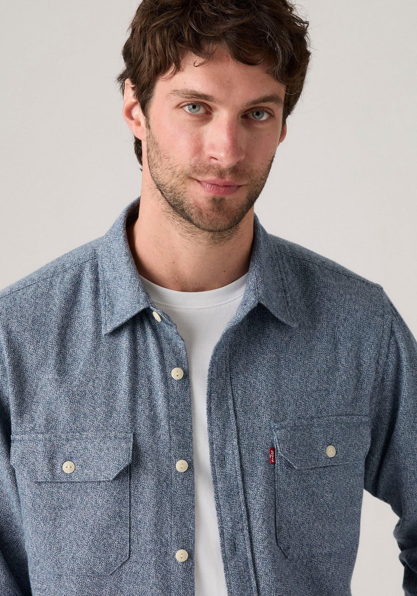 Langarmhemd LEVI'S "JACKSON WORKER", Herren, Gr. XL, N-Gr, blau (navy tricolor grindl), Cord, Obermaterial: 100% Baumwolle, Hemden Langarmhemd navy tricolor grindl XL, N-Gr