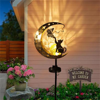PRiME Cat Moon Shaped Iron Solar Lamp, Decorative Outdoor Garden Lighting With Automatic Sensor & Solar Powered Illumination cat Moon