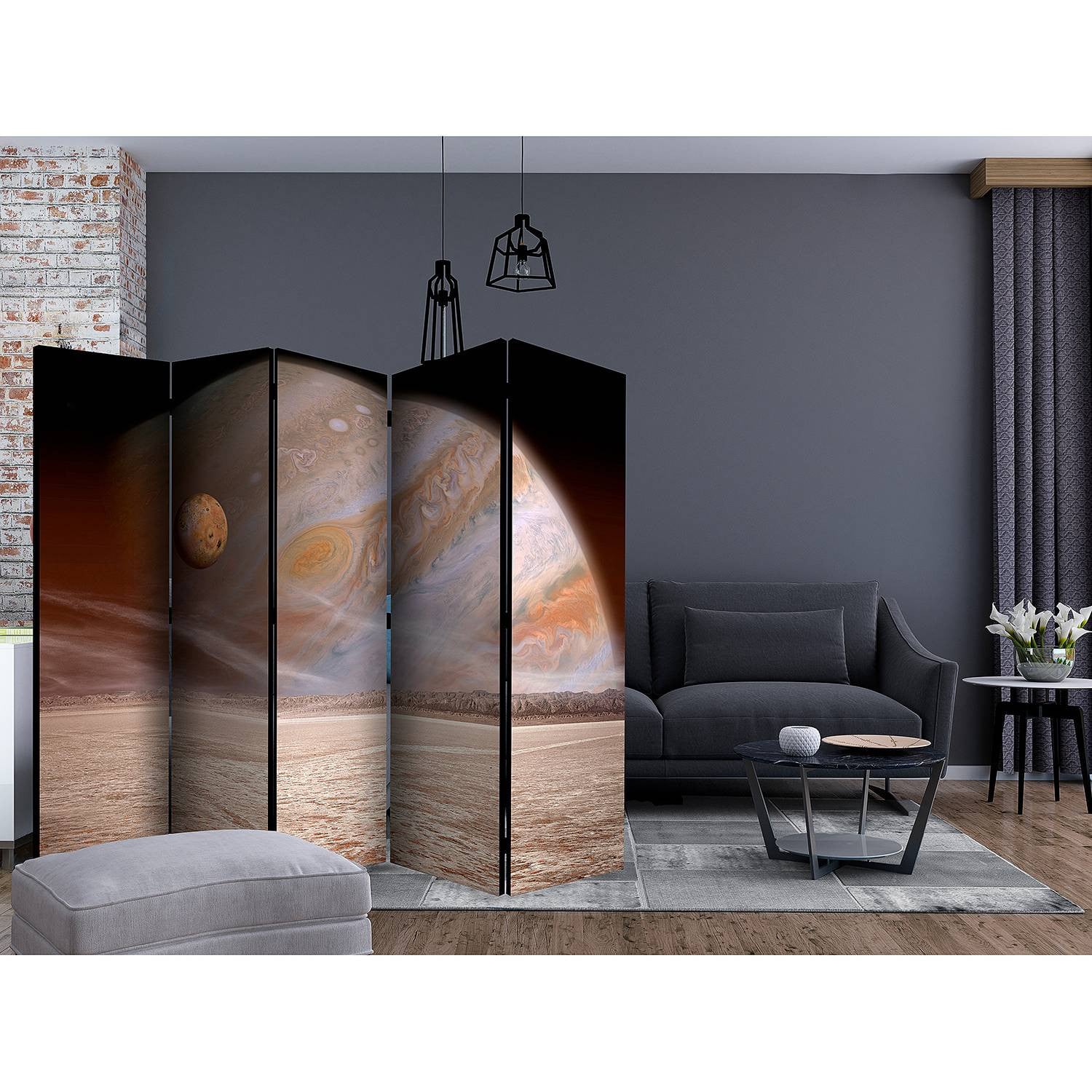 home24 Kamerscherm Planet oranje beukenhout 225 x 172 cm