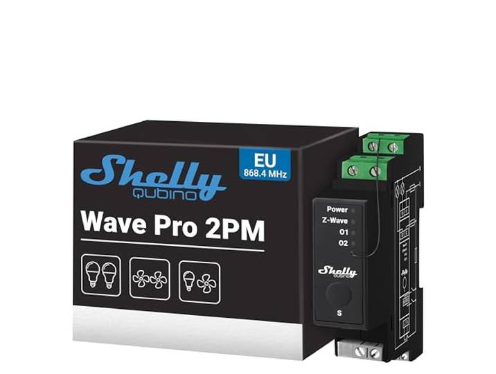 Shelly Qubino Wave Pro 2PM – Slimme Z-Wave Schakelaar│ 2 Kanalen – 25A│ Geïntegreerde Energiemeter│ DIN-Railmontage│ Slimme Verlichting│ Z-Wave Gateway Vereist