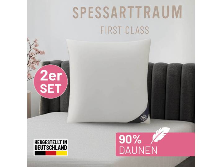 Daunenkissen SPESSARTTRAUM FIRST CLASS, Kopfkissen 1-tlg. oder 2-tlg. 40x80 oder 80x80 cm , weiss (weiß), B:80cm L:80cm, Bezug: 100% Baumwolle. Füllung: 90% Daunen, 10% Federn, Kopfkissen, Daunenkissen, hergestellt in Deutschland, allergikerfreundlich, im Set günstiger