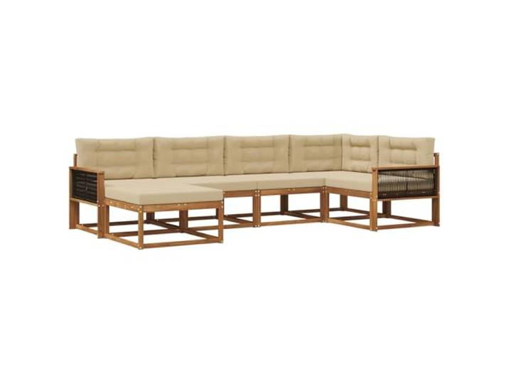 PUGYNBK Sofaset für den Außenbereich, 6-teilig, Akazienholz, Natur, Beige Modularer Lattenrahmen, bequeme Rückenlehne, einfache Wartung, ideal für Garten und Terrasse