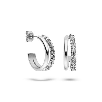 Paar Creolen S.OLIVER "Schmuck Geschenk Edelstahl Creolen The Daily Spark", silber (edelstahlfarben, kristallweiß, kristallweiß), Ohrringe, Damen, 17mm, Edelstahl, mit Zirkonia (synth.)