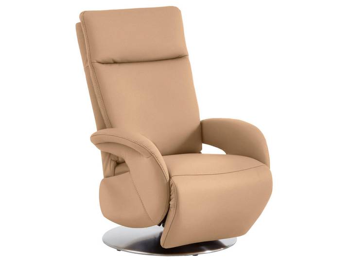 Cantus Relaxsessel, Hellbraun, Metall, Echtleder, Color-Finish-Leder, 70x108x80 cm, Goldenes M, Fussart wählbar, Lederauswahl, Stoffauswahl, Relaxfunktion, Sitzfläche 360° drehbar, inklusive Armlehnen, Wohnzimmer, Sessel, Relaxsessel