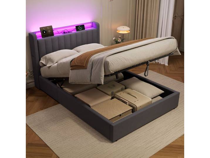 Lit Adulte Lit Simple sans Matelas Cadre de Lit pour Chambre Design Sobre et Structure Stable