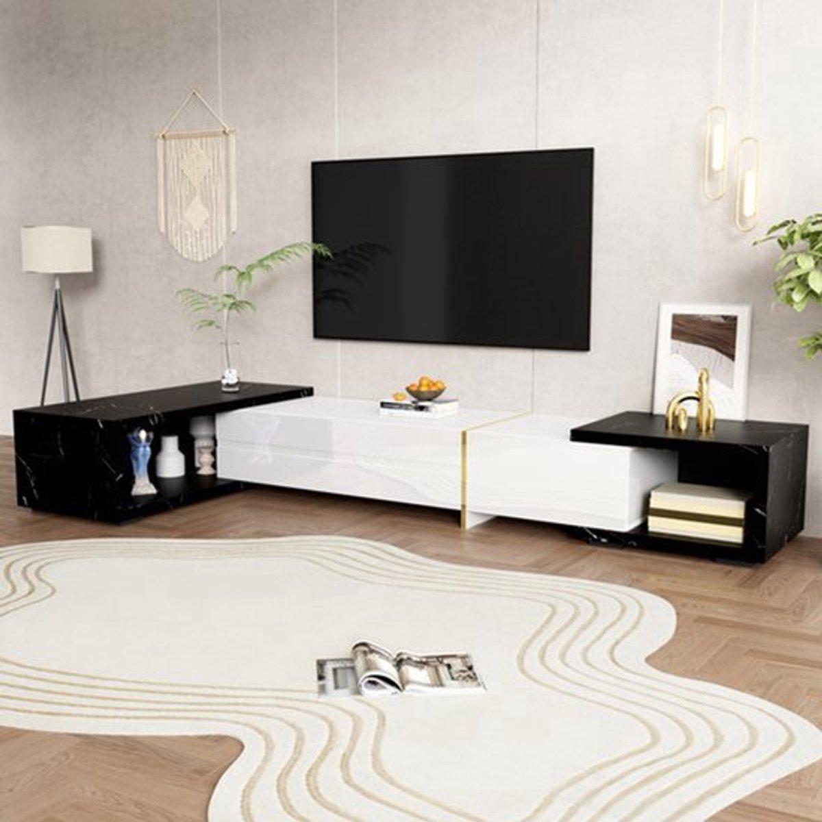 TV-Möbel im modernen Stil - variable Länge - weiß, Hochglanz mit goldenen Verzierungen - für das Wohnzimmer