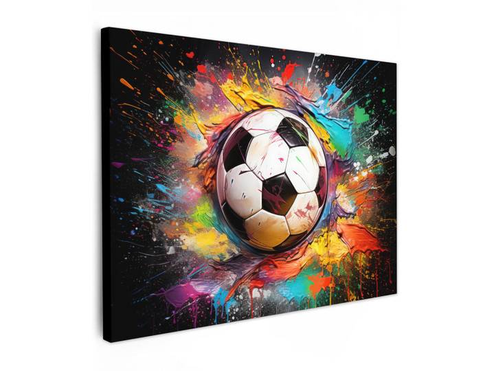 MuchoWow Leinwandbild - Fußball - Farbe - Farben - Schwarz - Weiß - 80x60 - Malerei, Textil, Kiefer, Abstrakt, Rechteckig, 80x60 cm, gerahmt, Bilder & Rahmen, Bilder, Wandbilder