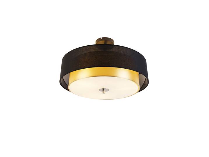 Plafonnier moderne noir avec or 50 cm 3 lumières - Drum Duo