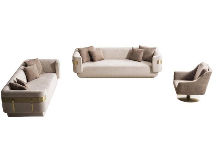 JVmoebel Polstergarnitur Beige Couchgarnitur mit Textilsesseln für elegantes Wohnen, (3-tlg)