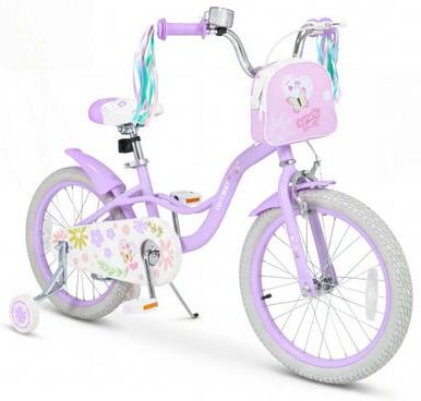 Costway 18 Inches Girls Bike with Front Bag and Streamers for 4-8 Years Purple