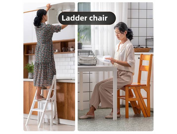 Chaise à échelle en bois massif, chaise pliante à double usage, tabouret à pédale d'escalade intérieure, multifonction
