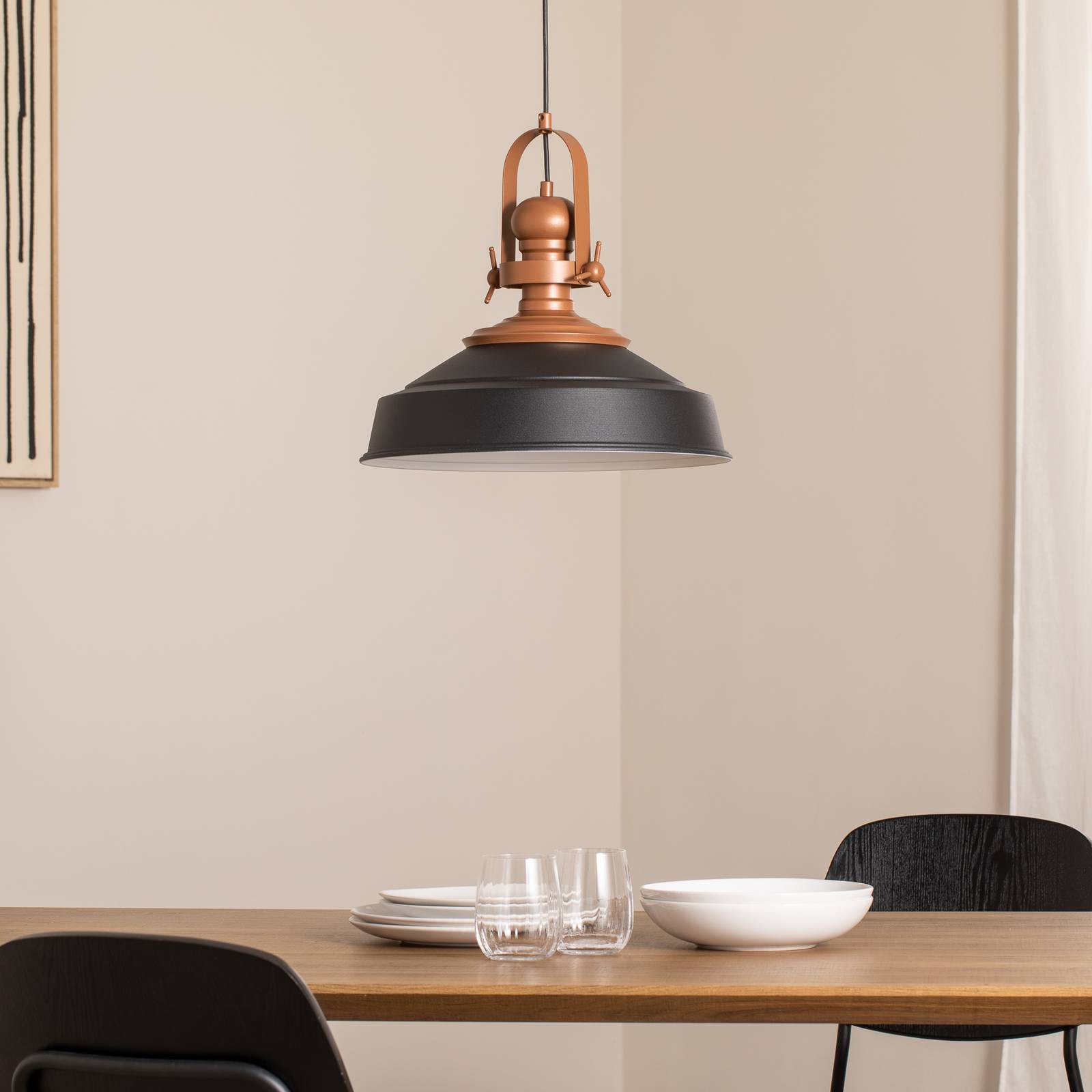 Hängelampe Opviq, dimmbar, schwarz, für Küche, Metall, Industrielles Design, Pendelleuchte