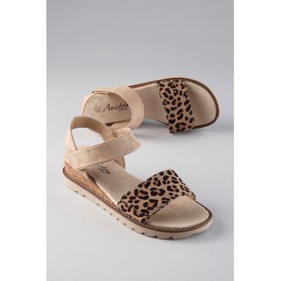 Sandale ANISTON SHOES, Damen, Gr. 38, taupe, leo, Textil, Schuhe Sandale, Sommerschuh, Klettschuh, Keilabsatz - NEUE KOLLEKTION