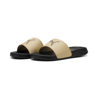 Badesandale PUMA "POPCAT 20 TOPCAT", Damen, Gr. 37, Textil, beige (toasted almond, puma schwarz), Synthetik, Schuhe, für Wasser, mit leicht profilierter Synthetik-Laufsohle