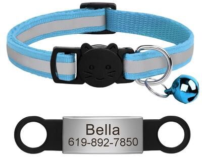 Uplifted Finds Customized Reflective Pet ID Collar With Nameplate light Blue 88