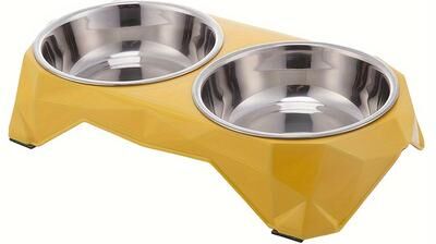 Daily Discovery Dog Double Bowl Stainless Steel Pet Feeder With Non Slip Base For Dogs & Cats yellow