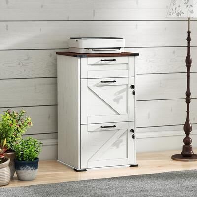 FCH "Barn Door Wooden 3 Drawers With Lock 30.71""H"