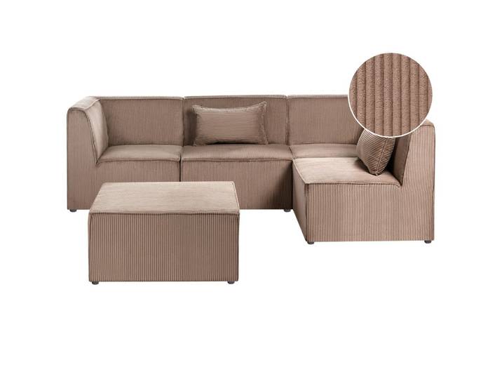 ECKSOFA Modul 4-Sitzer linksseitig Sandbeige Cord mit Ottomane Lemvig