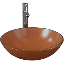 vidaXL Badezimmer Waschbecken mit Wasserhahn und Ablaufgarnitur Braun