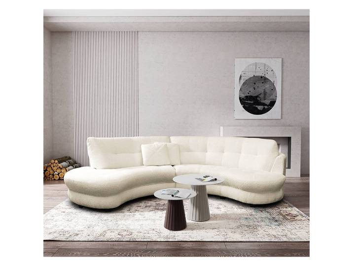 Ecksofa Roulette Weiß Bouclé Stoff Abby 300 x 80 x 113cm Ottomane davorstehend rechts Modern