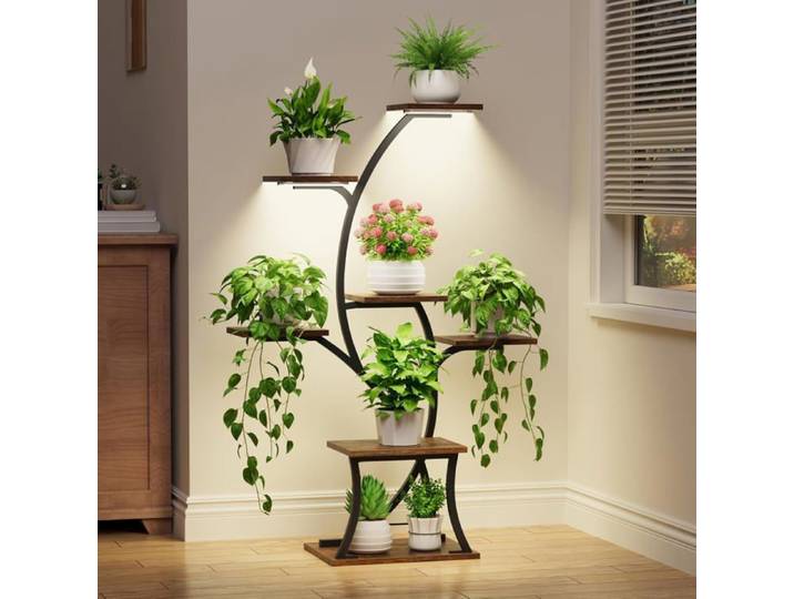 Support Pour Plantes D'Intérieur Avec Lampes De Croissance-7 Niveaux Supports D'Angle De 111 8 Cm Étagères Métalliques Pour Plante