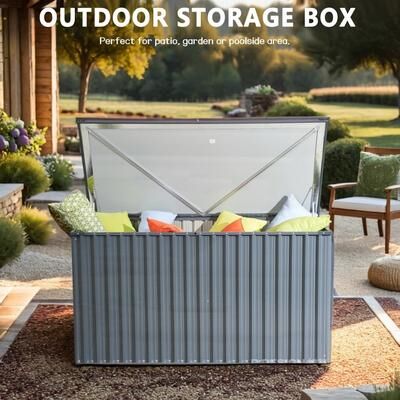 Abrihome Modern 312 Gallon Weather-resistant Iron Storage Box with Gas lift Cylinder