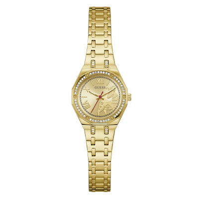 Quarzuhr GUESS "PIXIE", gold (goldfarben), Armbanduhren, Damen, Quarzuhr, Armbanduhr, Damenuhr, Edelstahlarmband, analog