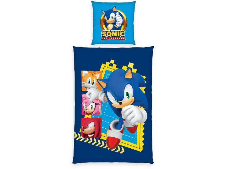 Bettwäsche SONIC SEGA Sonic , bunt, B/L: 135cm x 200cm, 1 Stk., 1 Stk., Renforcé, B/L: 80cm x 80cm, 2 Stk., Renforcé, Obermaterial: 100% Baumwolle, Bettwäsche, Bettwäsche, Wendebettwäsche