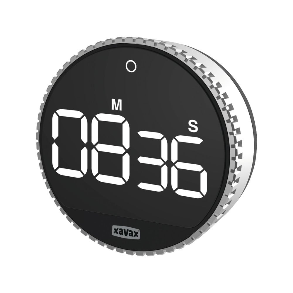 Xavax digitale keukenwekker, zwart en zilver, met draaistopper