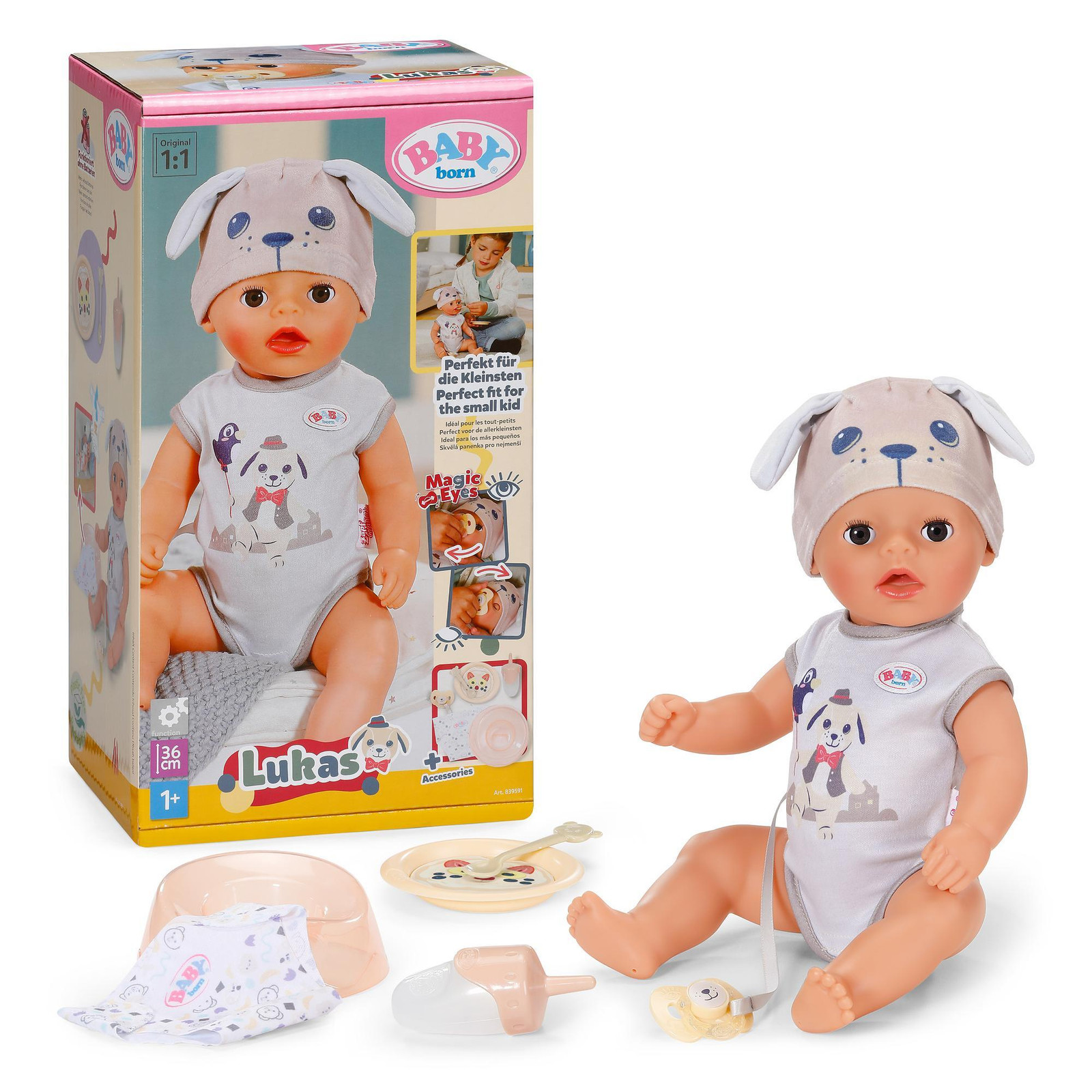BABY born Lukas hond roze 36 cm