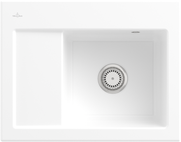 Villeroy und Boch Subway 45 Compact Einbauspüle 331301KG rechts, mit Ablaufgarnitur, 650 x 510 mm, Handbetätigung, snow white CeramicPlus
