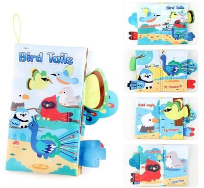 Uplifted Finds Educational Cartoon Animal Tail Baby Cloth Book bird