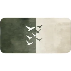 BADEMATTE Japandi - Vogel - Grün Badezimmerteppich 120x60 cm