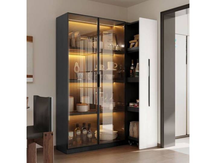 Meuble Vitrine 2 en 1 Éclairé LED Étagère Coulissante Robuste MDF Rangement Salon Bureau Multifonctionnel Noir/Blanc blanc VITRINE