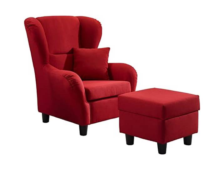 luma-Home 18002/ Ohrensessel mit Hocker im Landhaus-Stil, Rot