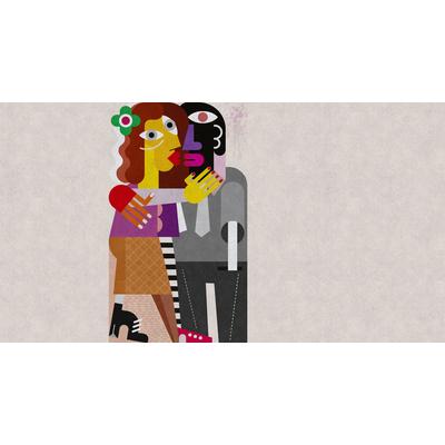 Fototapete LIVING WALLS "Walls by Patel Couples 2", beige (bunt), B:5m L:2,7m, Vlies, Tapeten, Vlies, Wand, Schräge