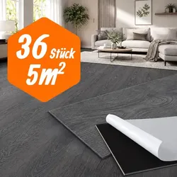 Relaxdays Selbstklebender PVC Bodenbelag Eiche Anthrazit
