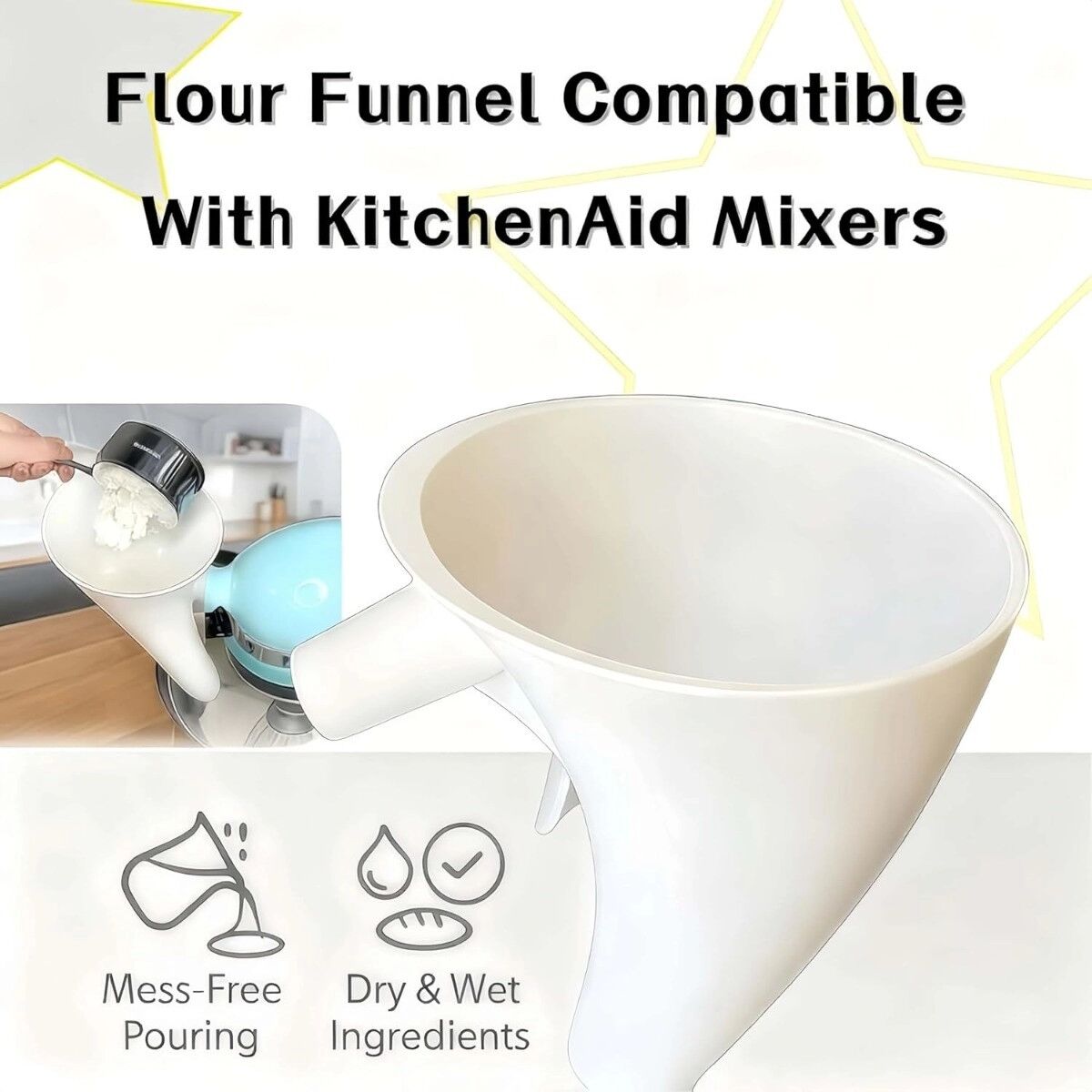 INF Mehltrichter für Standmixer - ABS Neigekopf-Design verhindert Spritzer Weiß